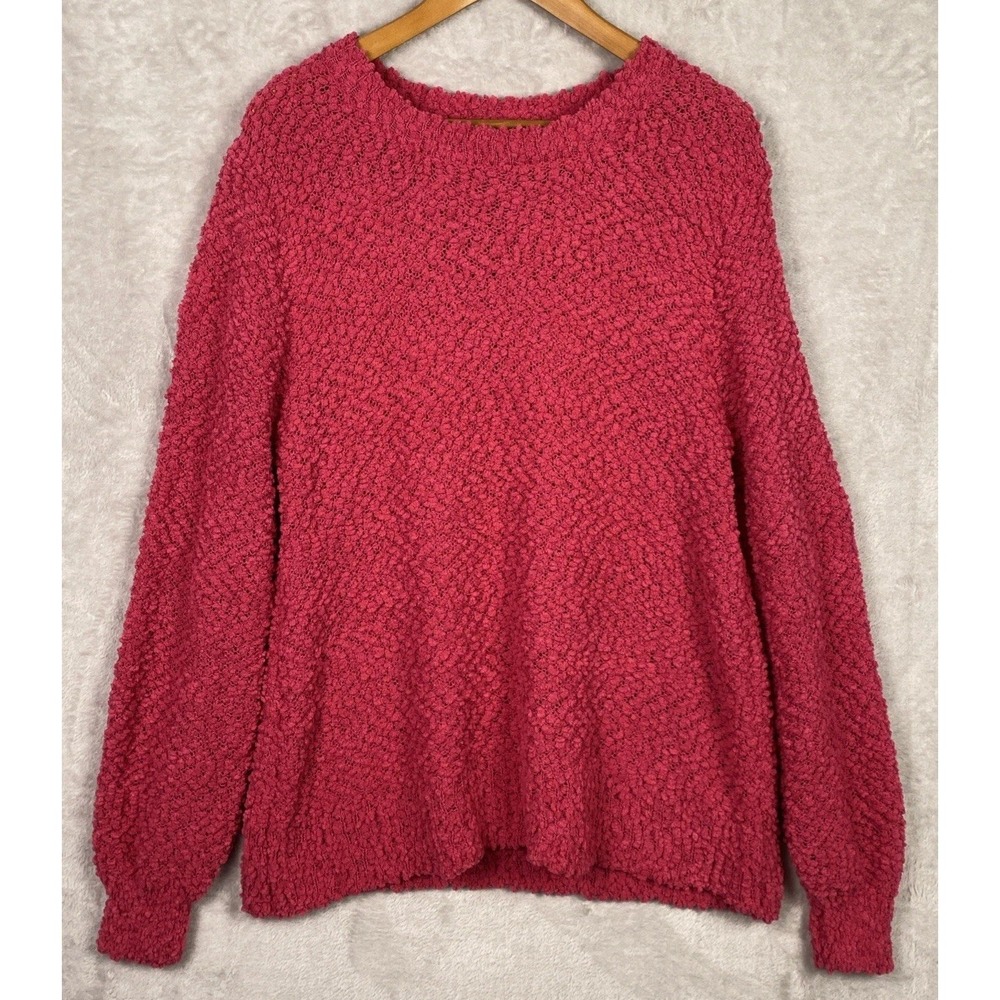 Women's Pink Oversized Sweater Valentine Cozy Popcorn Medium Hot Pink Baggy Soft